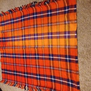 Faribo Made in U.S.A. Orange/Black/White Plaid 100% Arcrylic Throw Scarf Blanket